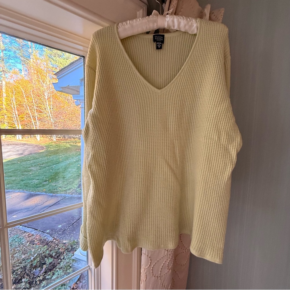 Eileen Fisher Light Green V-Neck Sweater